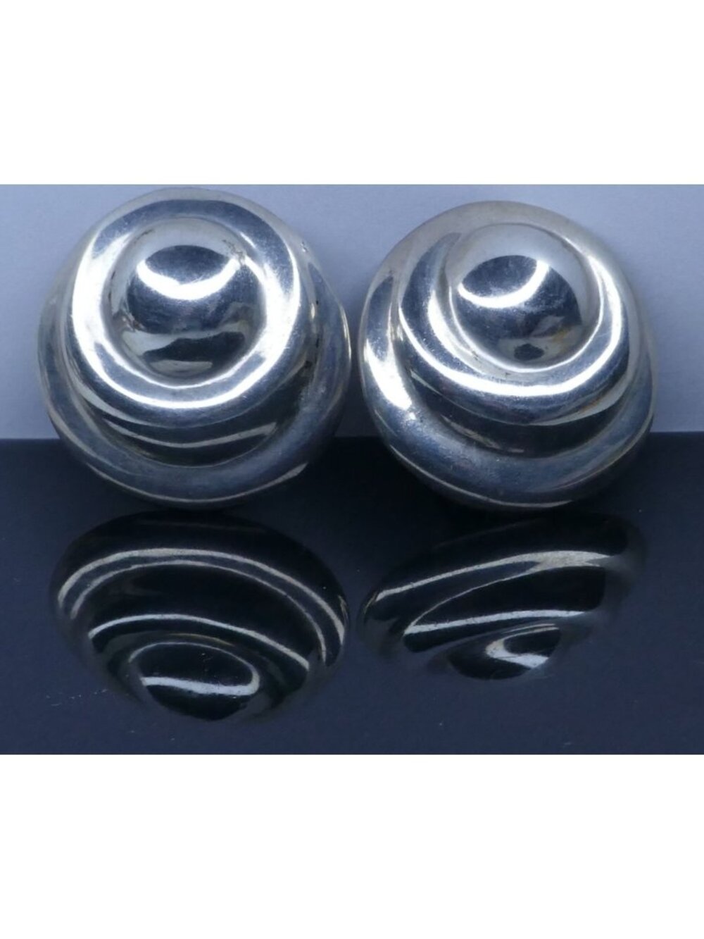 Vintage Taxco Mexico 925 Sterling Modernist Round Swirl Clip Earrings TM-33 1.5"